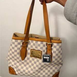 Louis Vuitton Tan and Cream Checkered Tote